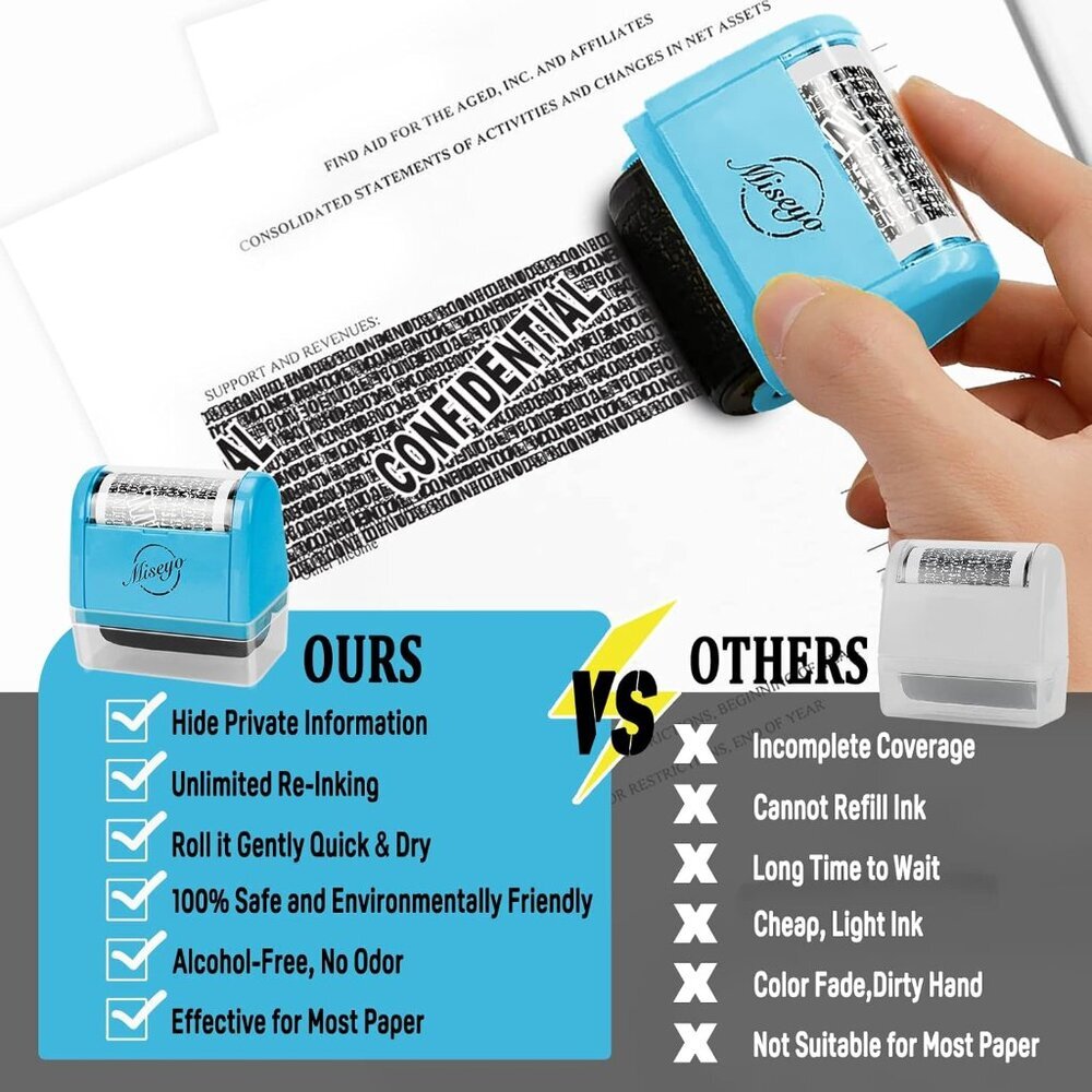 Identity Theft Protection Roller Stamp Set - Blue 6 Refill Ink Incleded - Picture 7 of 7